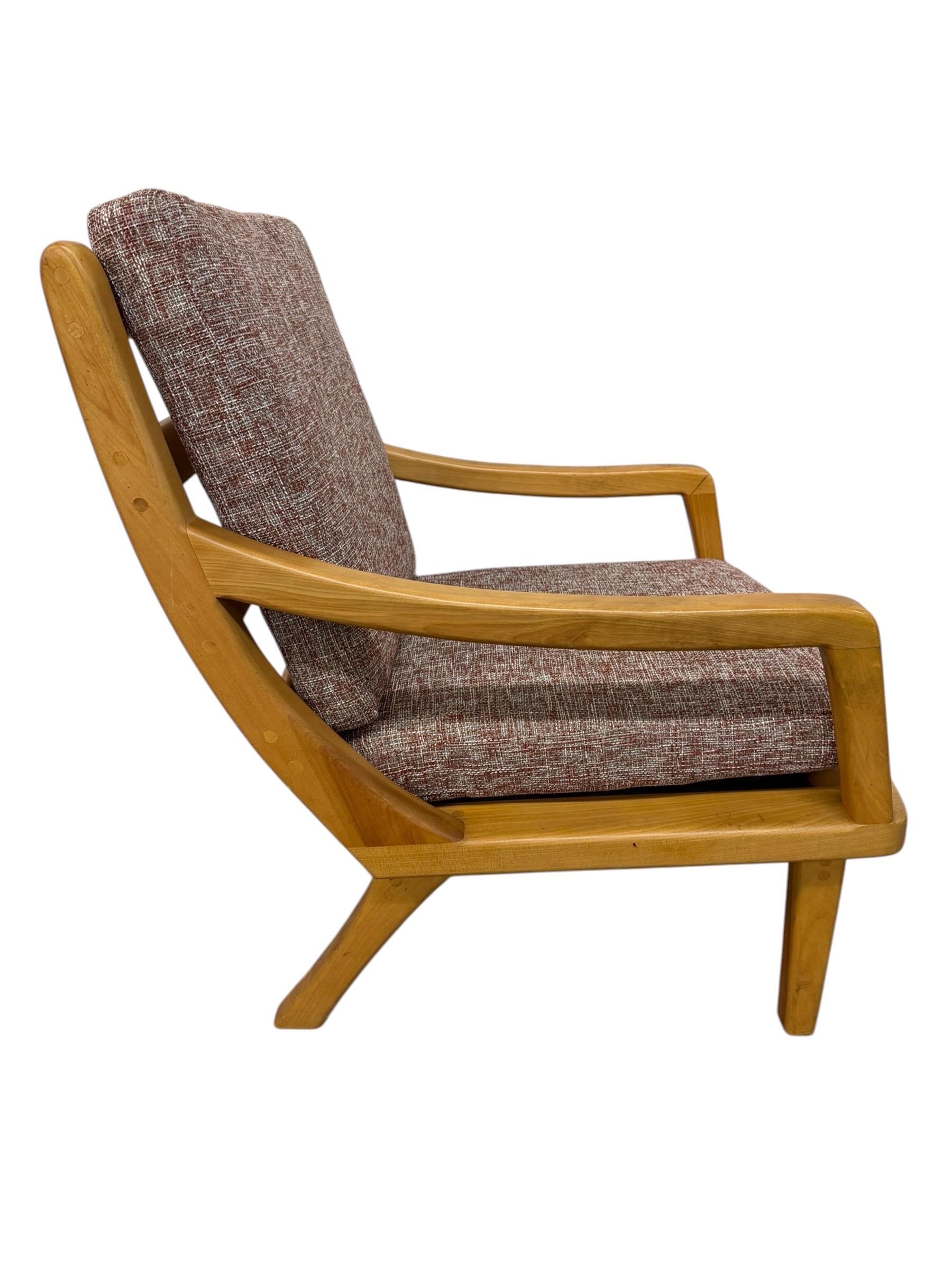 Vintage Heywood Wakefield Style Solid Wood Lounge Chair - Reupholstered! - Image 3