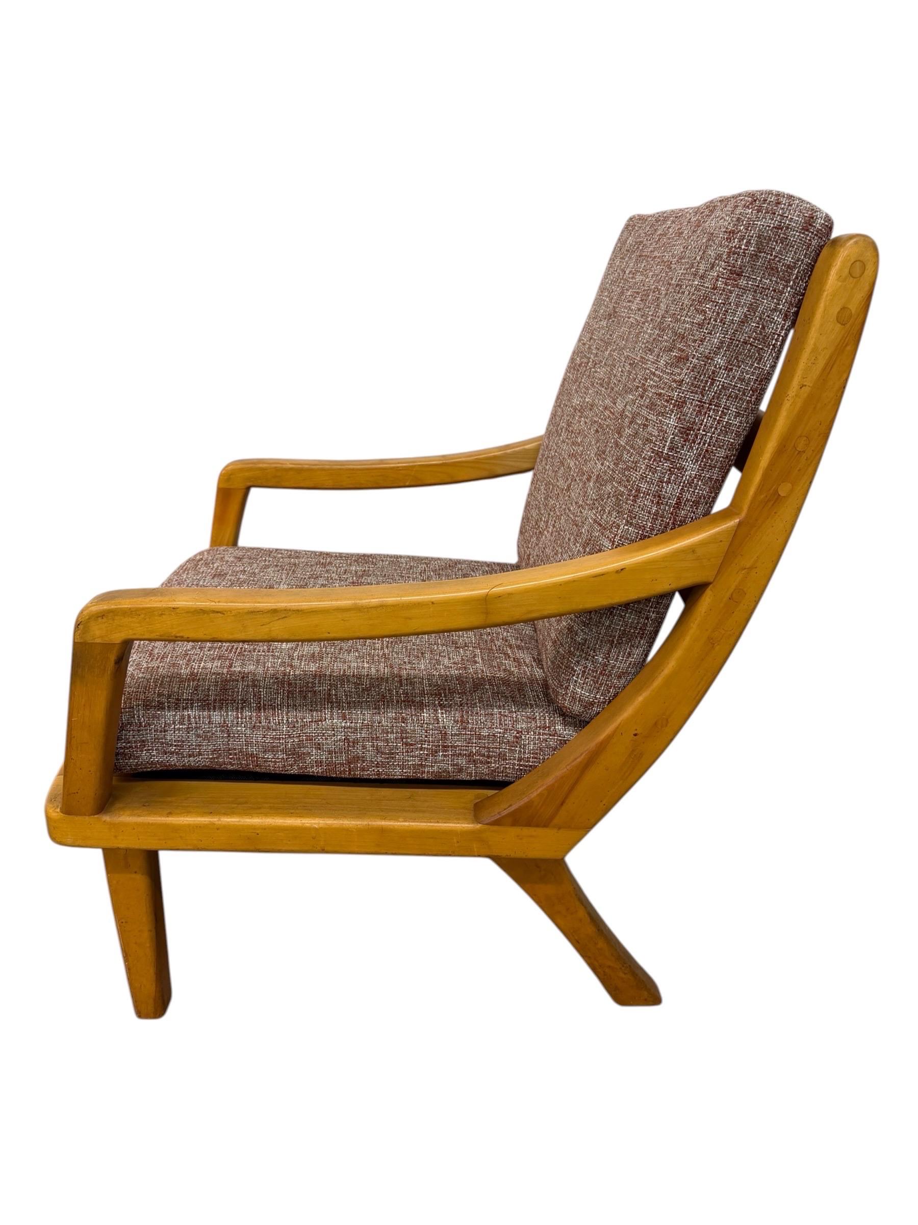 Vintage Heywood Wakefield Style Solid Wood Lounge Chair - Reupholstered! - Image 4