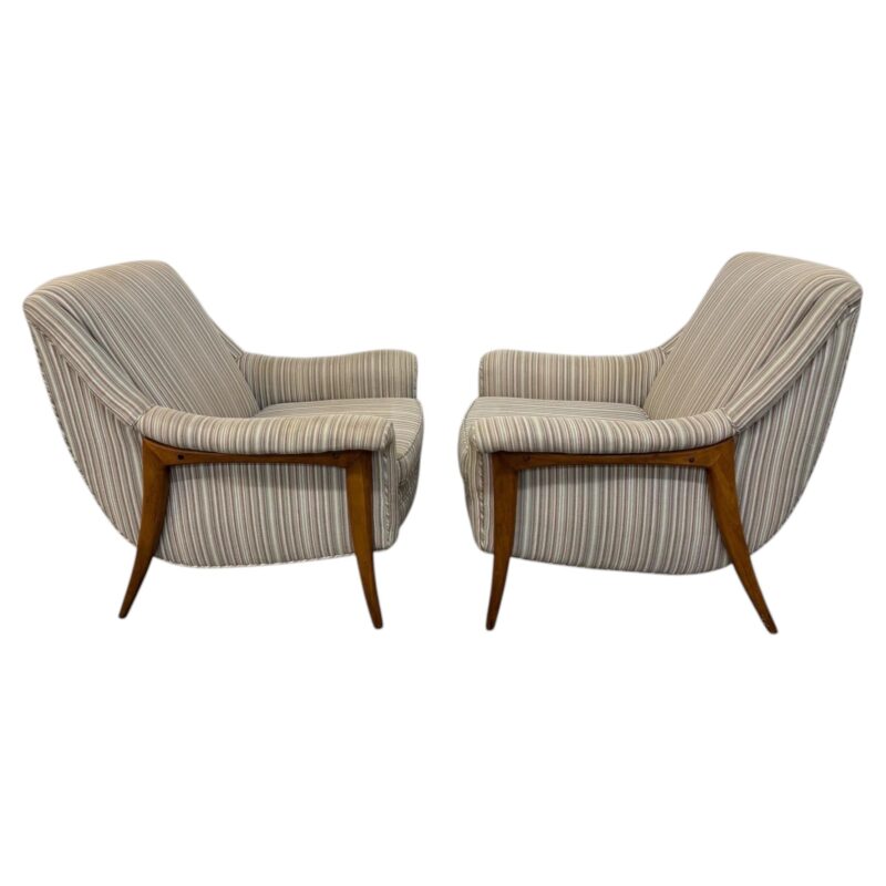 Mid-Century Modern Kroehler Avant Walnut Upholstered Arm Chairs – Set of 2