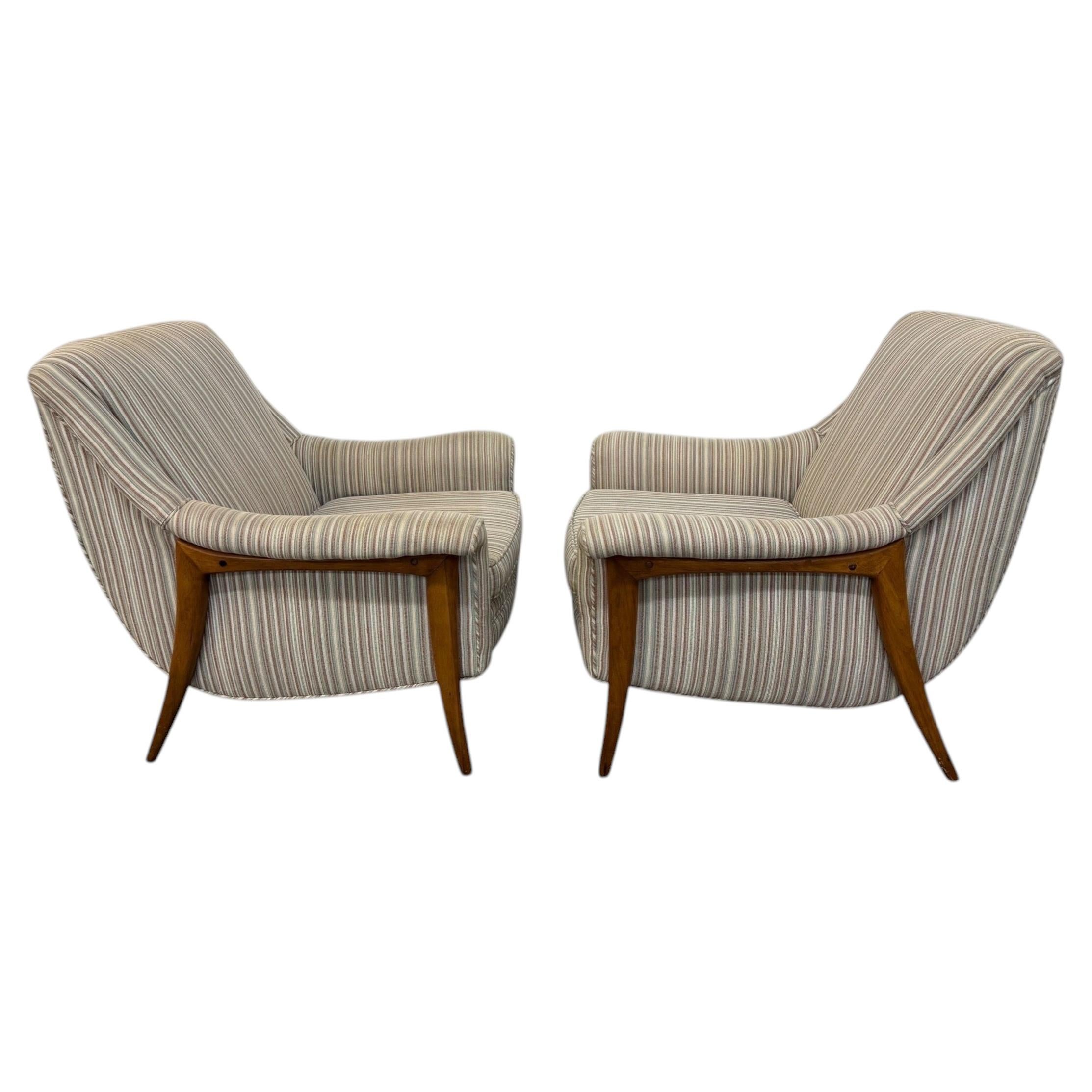 Mid-Century Modern Kroehler Avant Walnut Upholstered Arm Chairs - Set of 2