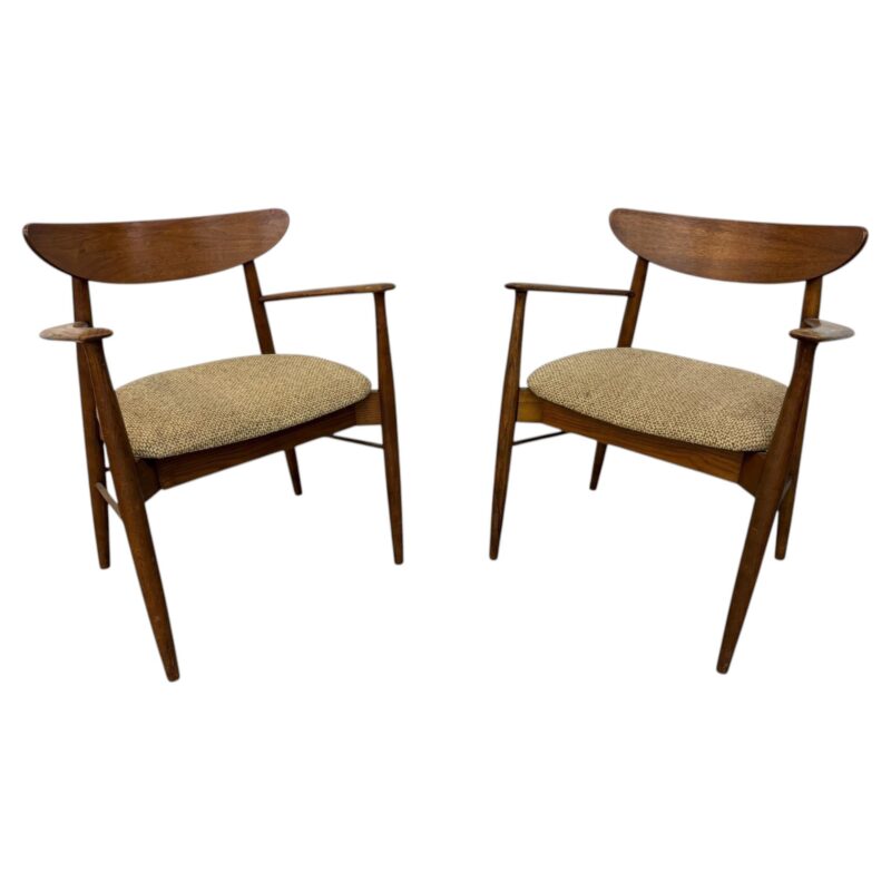 Mid-Century Modern Walnut & Oak Arm Chairs – Set of 2