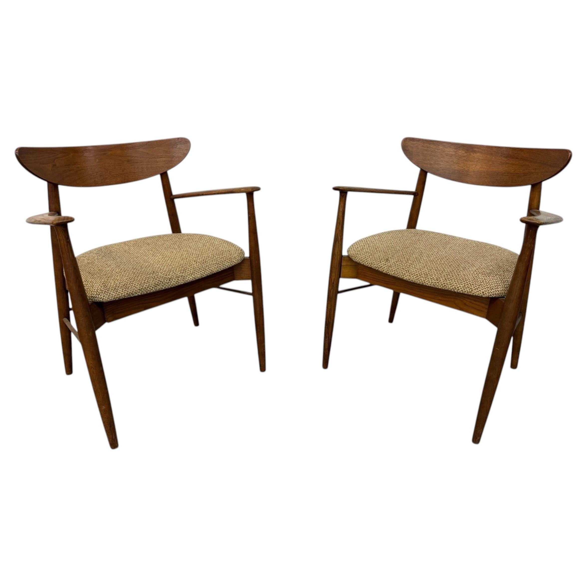 Mid-Century Modern Walnut & Oak Arm Chairs - Set of 2