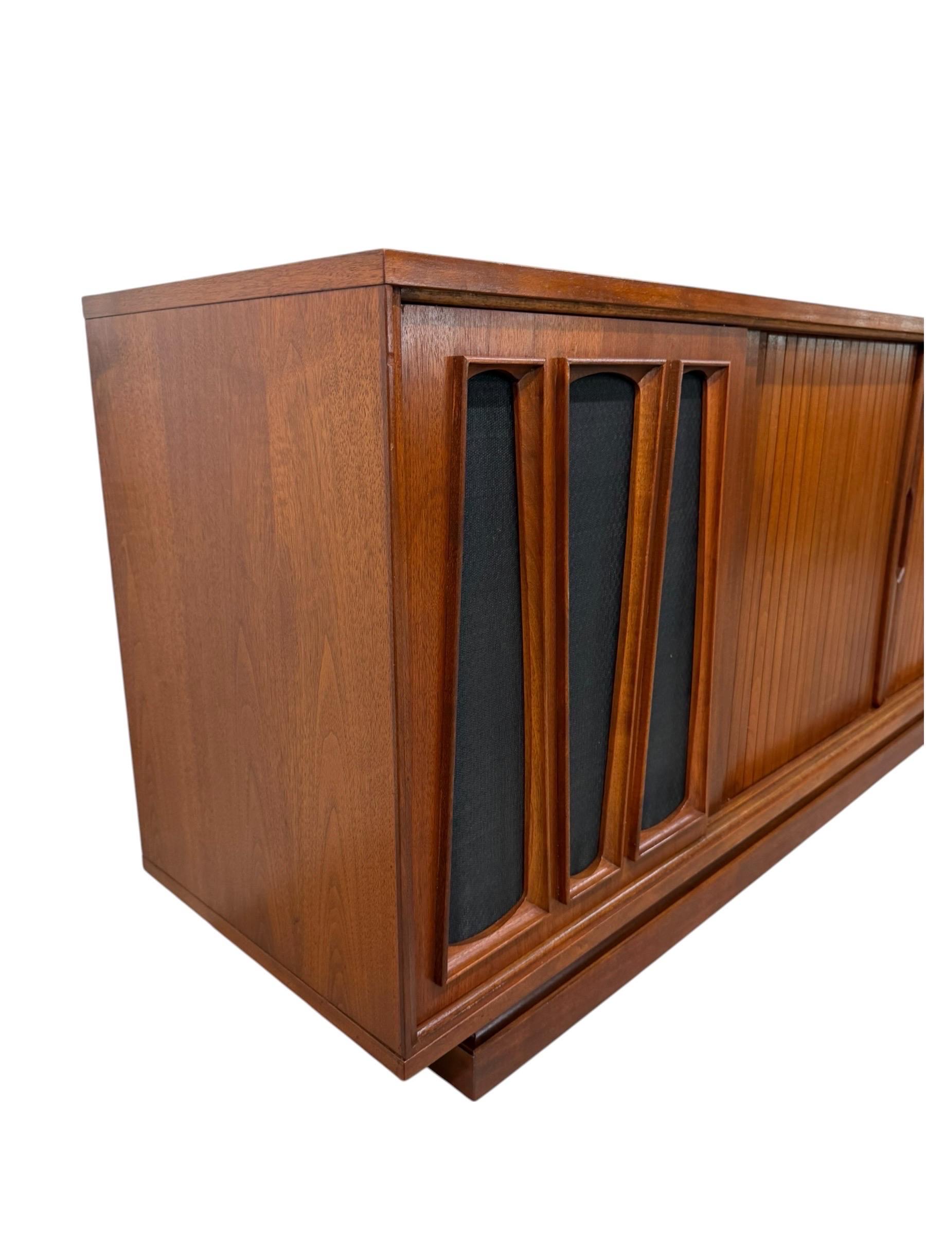 Mid-Century Modern Tambour Walnut Media Cabinet Sideboard - Refinished! - Image 2