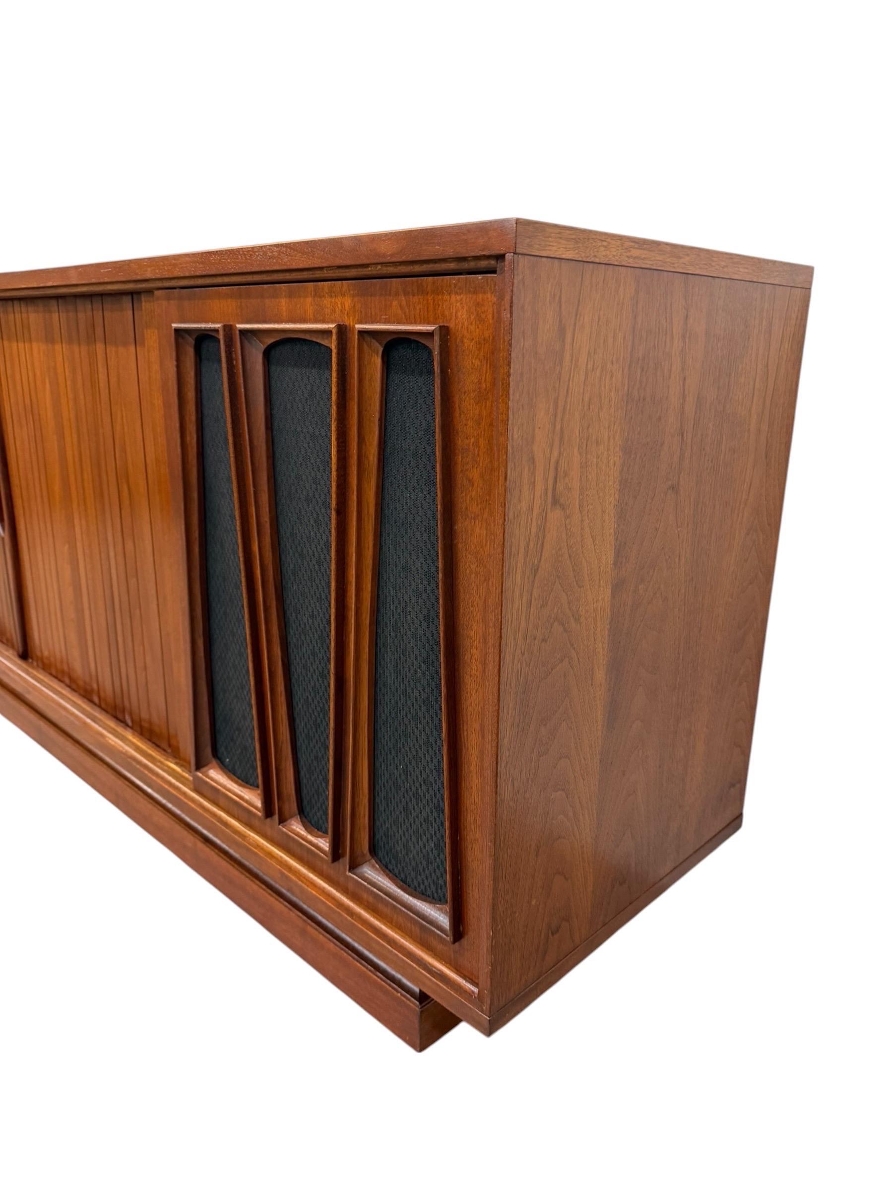 Mid-Century Modern Tambour Walnut Media Cabinet Sideboard - Refinished! - Image 3