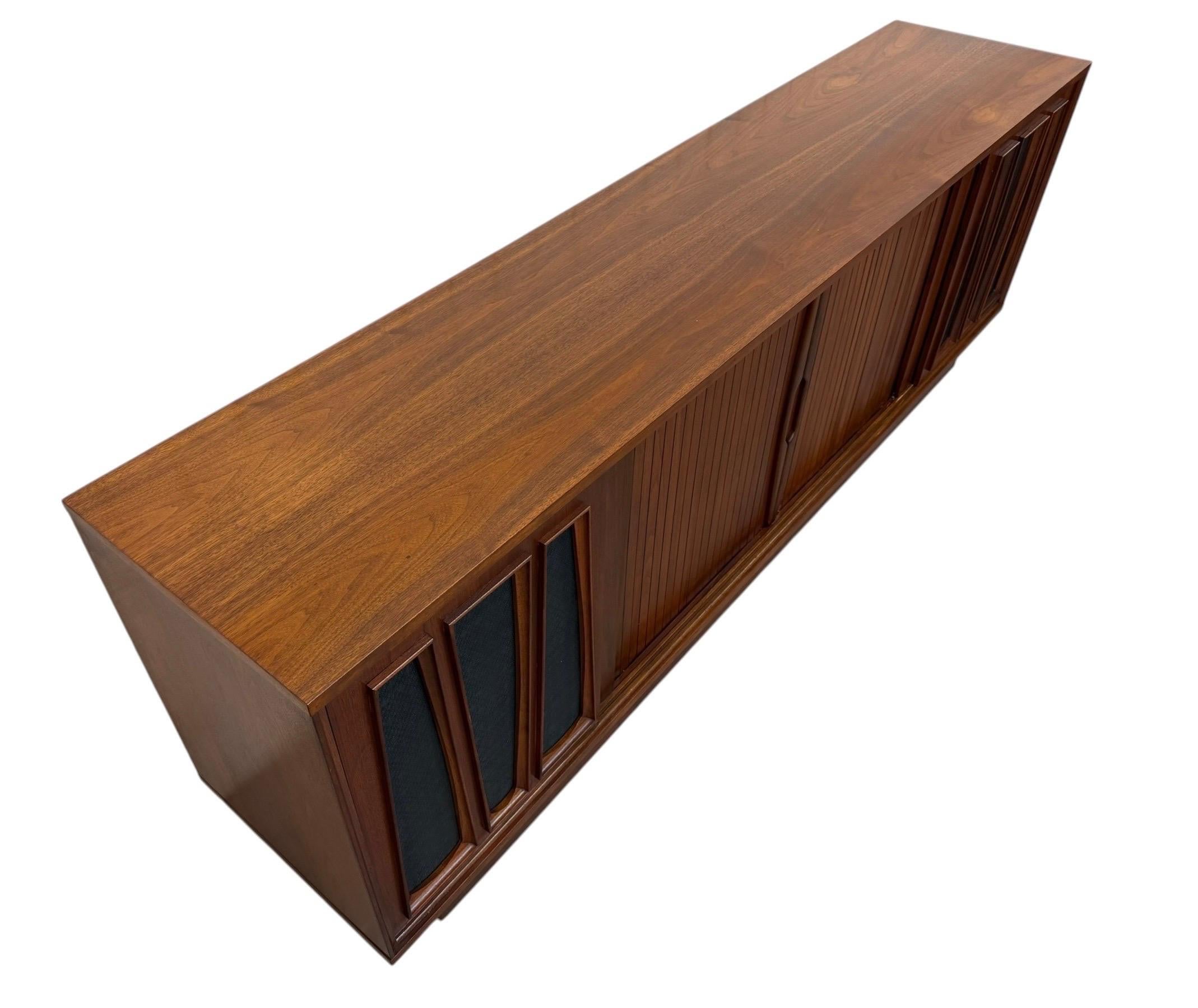 Mid-Century Modern Tambour Walnut Media Cabinet Sideboard - Refinished! - Image 4