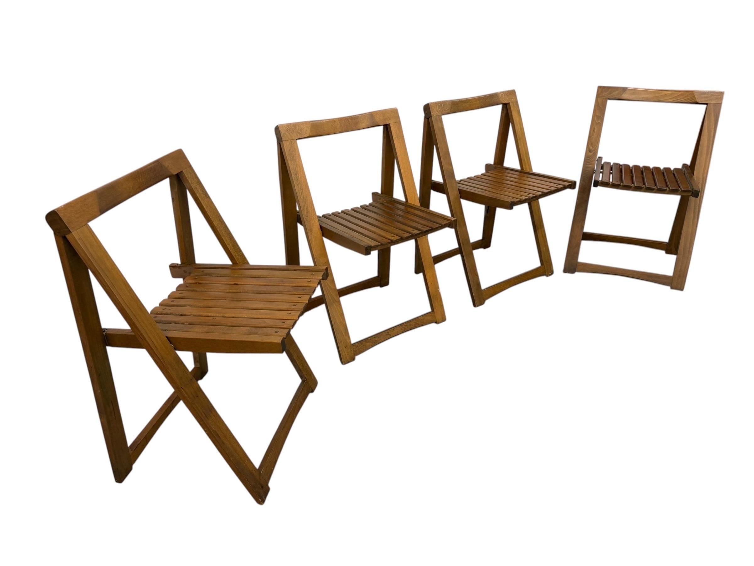 Mid-Century Modern Slatted Walnut Folding Dining Chairs - Set of 4 - Image 2