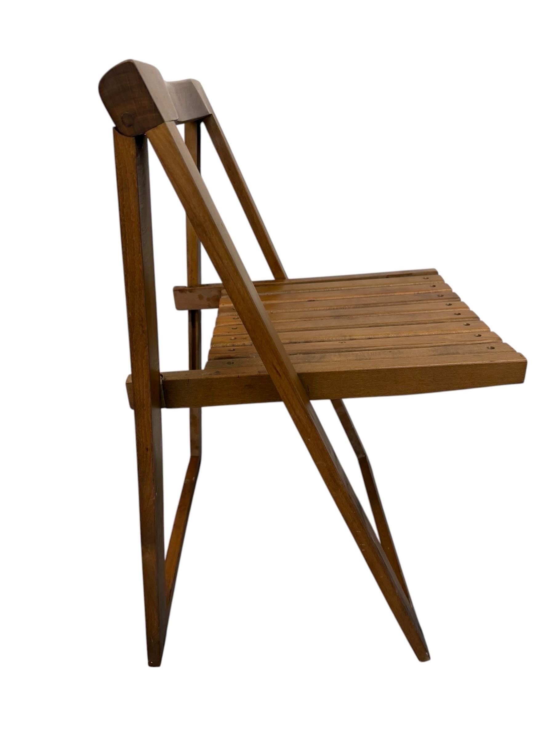Mid-Century Modern Slatted Walnut Folding Dining Chairs - Set of 4 - Image 4