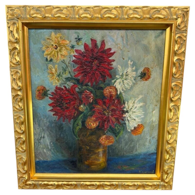 Vintage Original Oil Painting by H. Espeland – Still Life of Flowers – COA