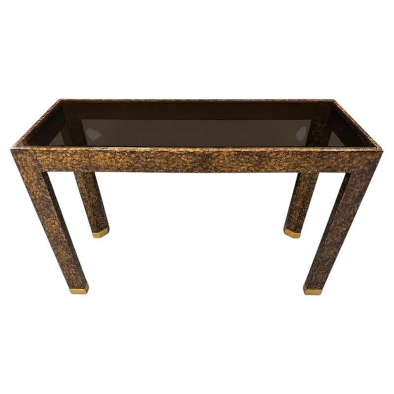 Vintage Henredon Faux Tortoiseshell & Smoked Glass Console Table – Circa 1970’s