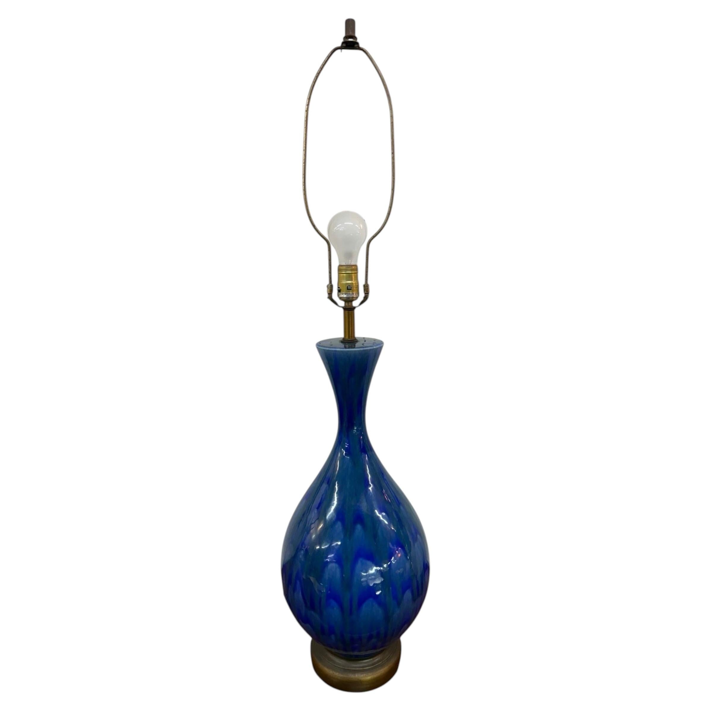 Mid-Century Modern Blue Glazed Ceramic Table Lamp – Circa 1960’s