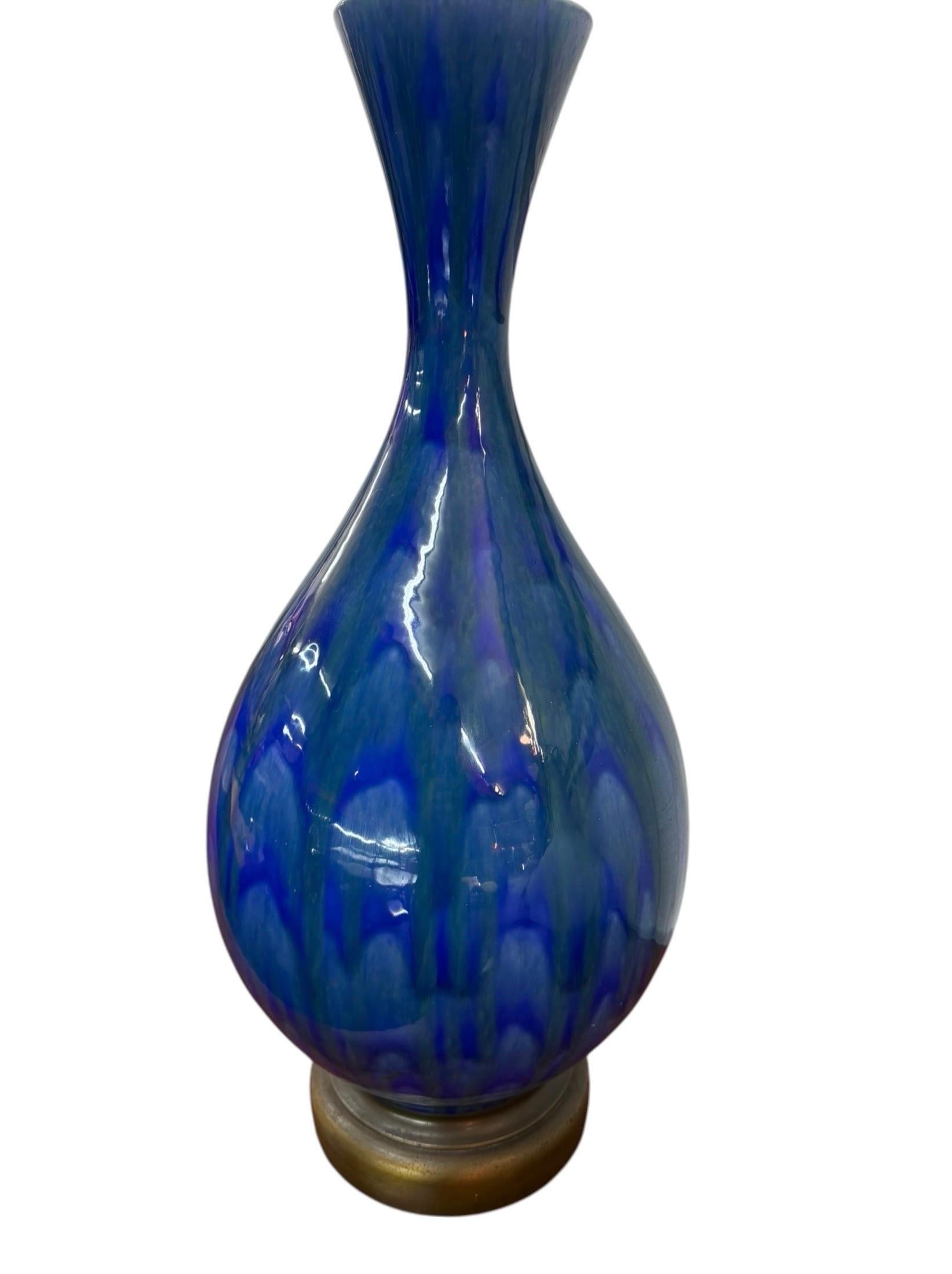 Mid-Century Modern Blue Glazed Ceramic Table Lamp – Circa 1960’s - Image 2