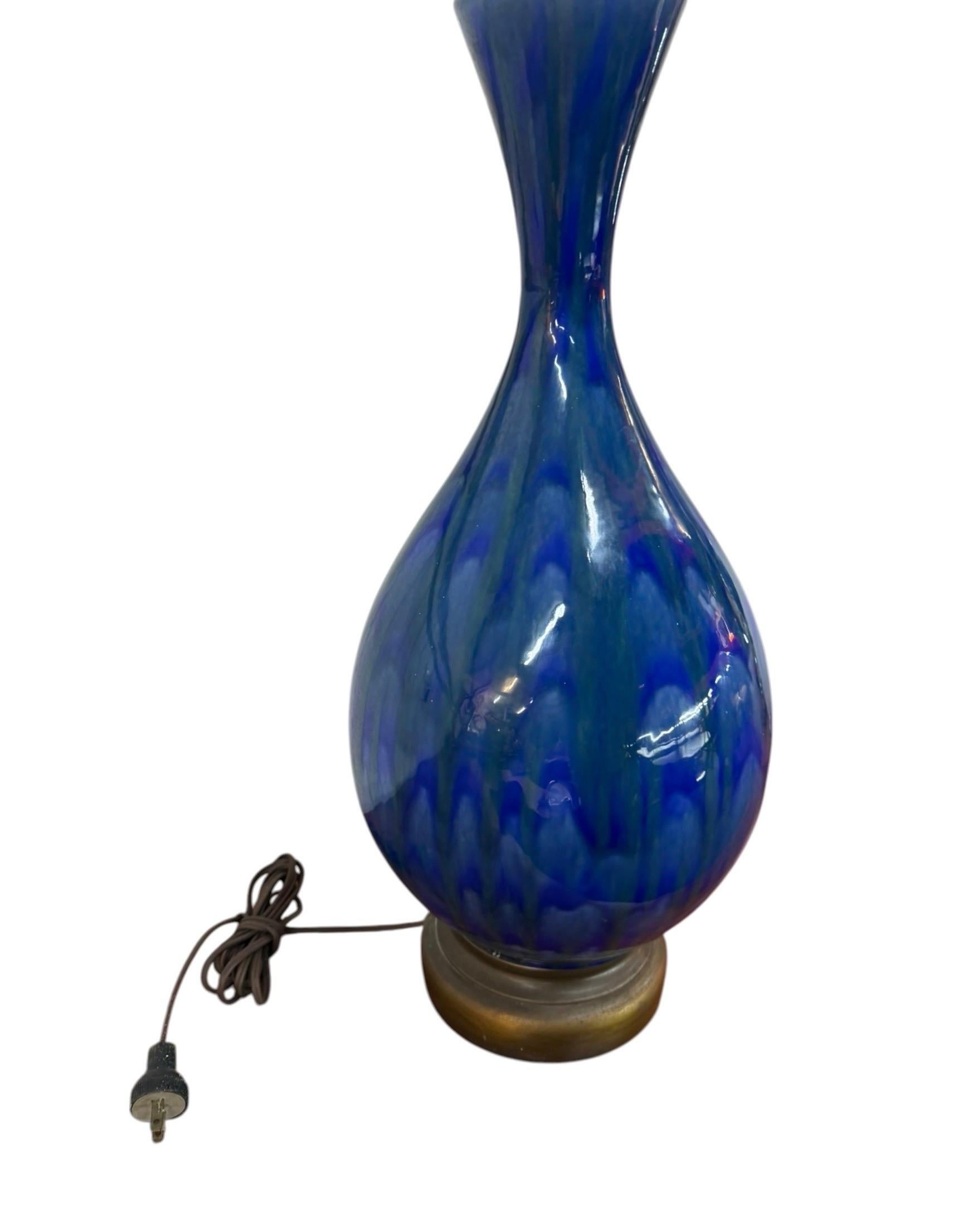 Mid-Century Modern Blue Glazed Ceramic Table Lamp – Circa 1960’s - Image 3