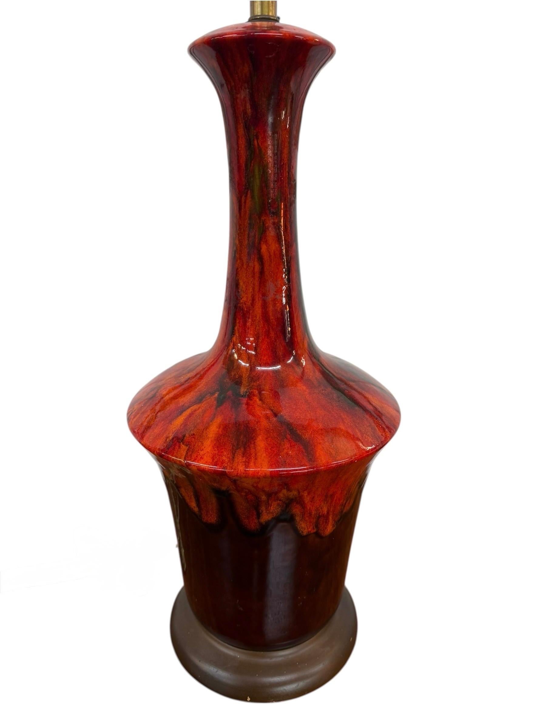 Vintage Mid-Century Modern Drip Glaze Ceramic Table Lamp – Circa 1960s - Image 3