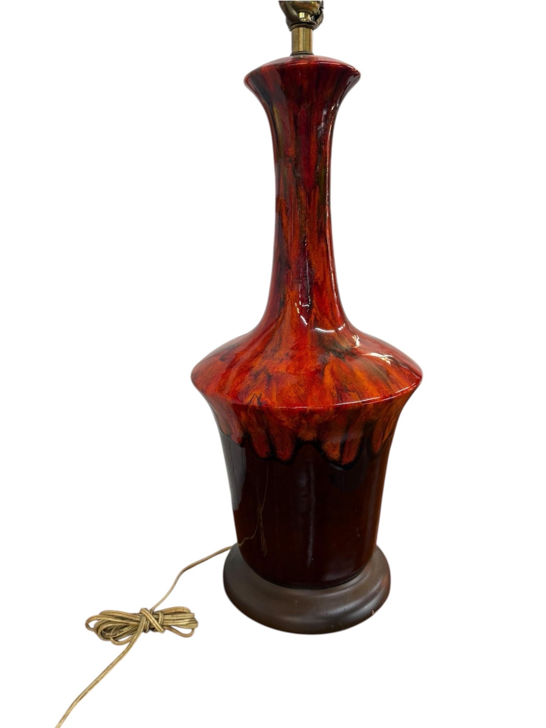 Vintage Mid-Century Modern Drip Glaze Ceramic Table Lamp – Circa 1960s - Image 4