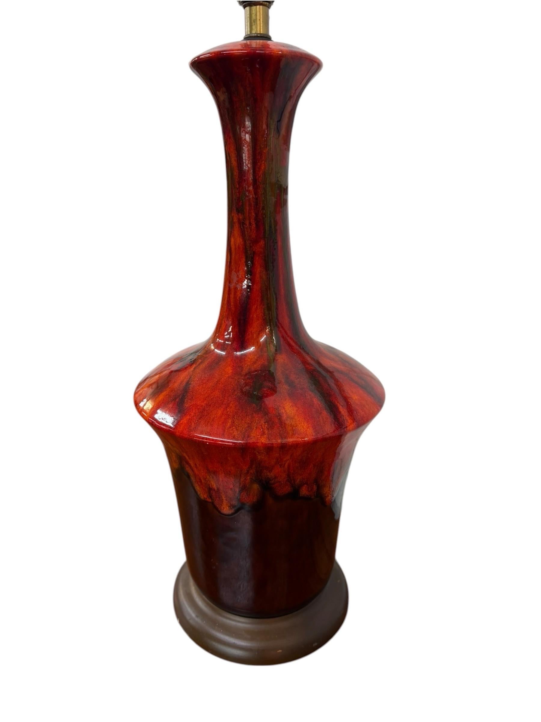 Vintage Mid-Century Modern Drip Glaze Ceramic Table Lamp – Circa 1960s - Image 5