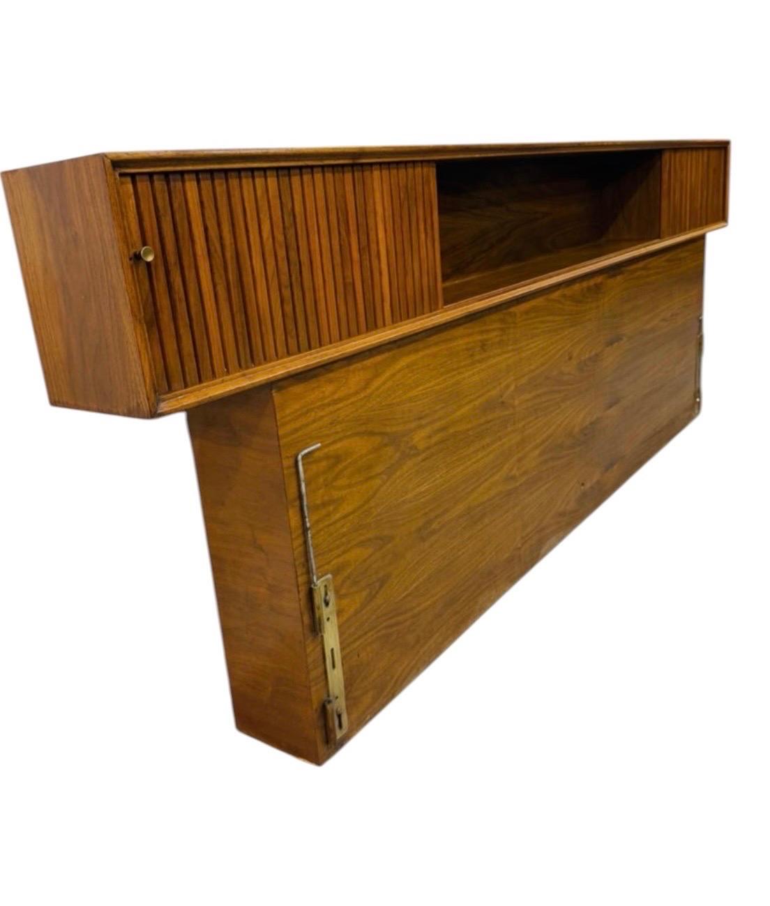 Mid-Century Modern King Size Walnut Tambour Storage Headboard - Image 2