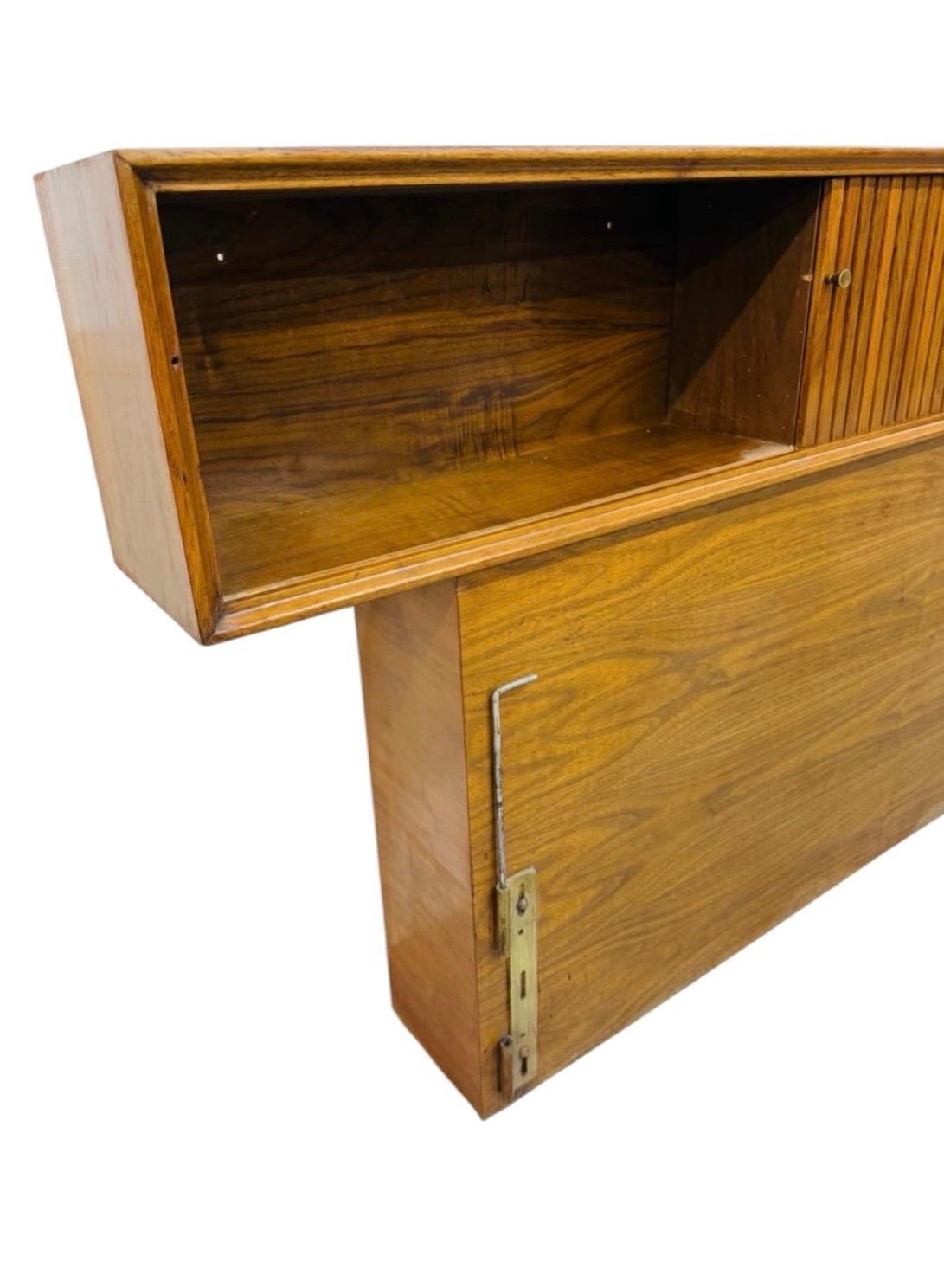 Mid-Century Modern King Size Walnut Tambour Storage Headboard - Image 3