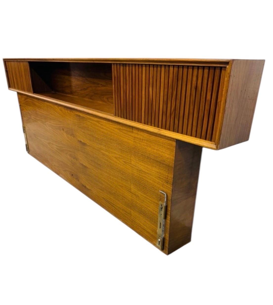 Mid-Century Modern King Size Walnut Tambour Storage Headboard - Image 4