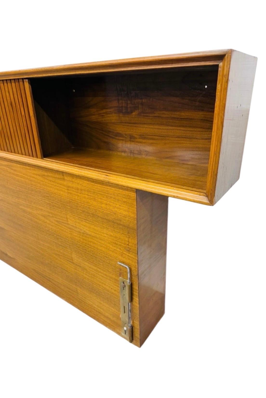 Mid-Century Modern King Size Walnut Tambour Storage Headboard - Image 5